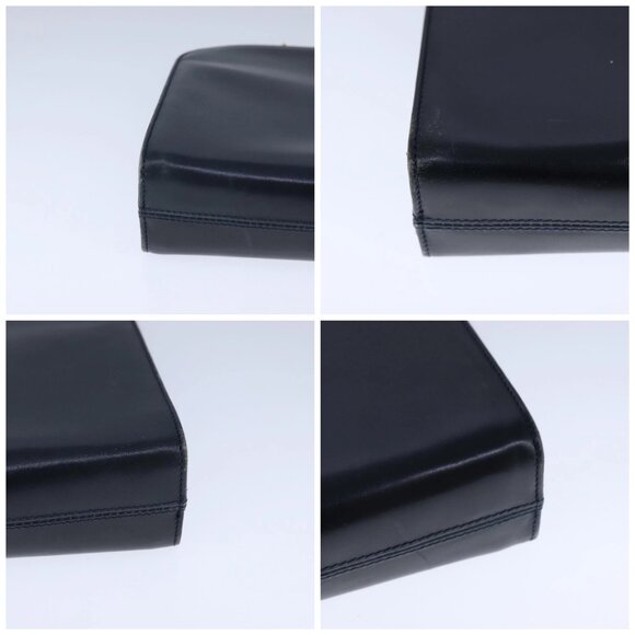 Salvatore Ferragamo Gancini Chain Shoulder Bag Leather Navy Gold Auth 105376 - Picture 14 of 16